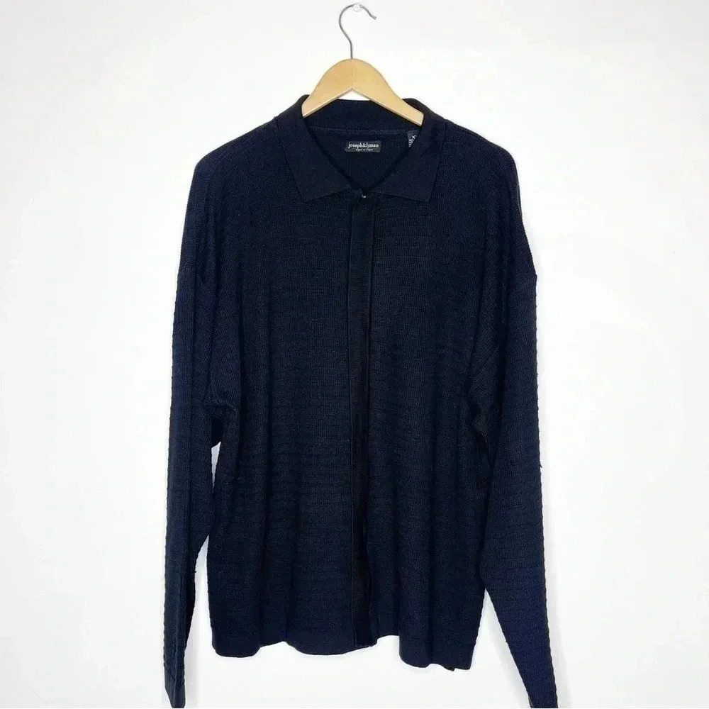 Joseph & Lyman Italy Full Zip Black Sweater Mens XXL Merino Wool